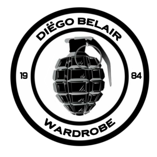 Diego Belair logo featuring a grenade with text "Diego Belair Wardrobe 1984.