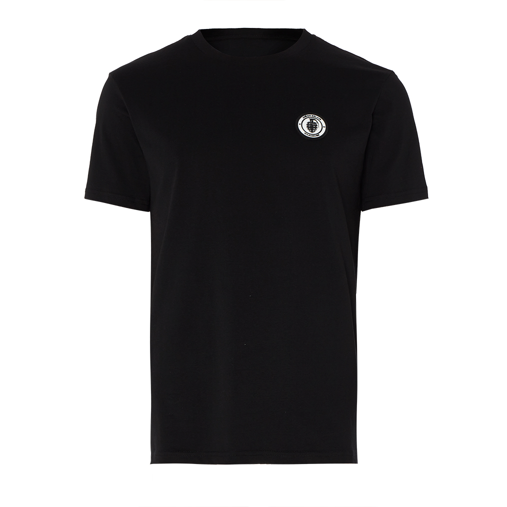 Diego Belair men's black t-shirt with logo on the left chest.