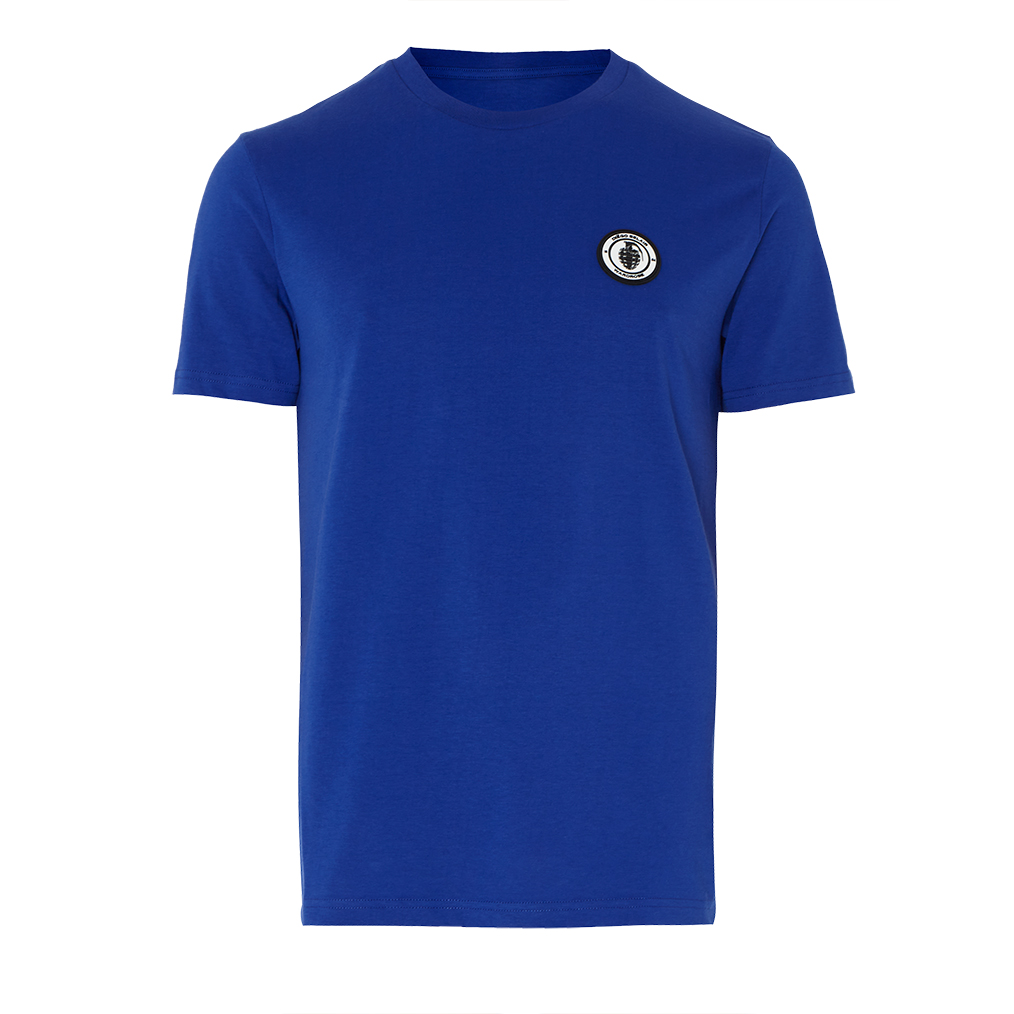 Diego Belair men's blue t-shirt with logo on the left chest.