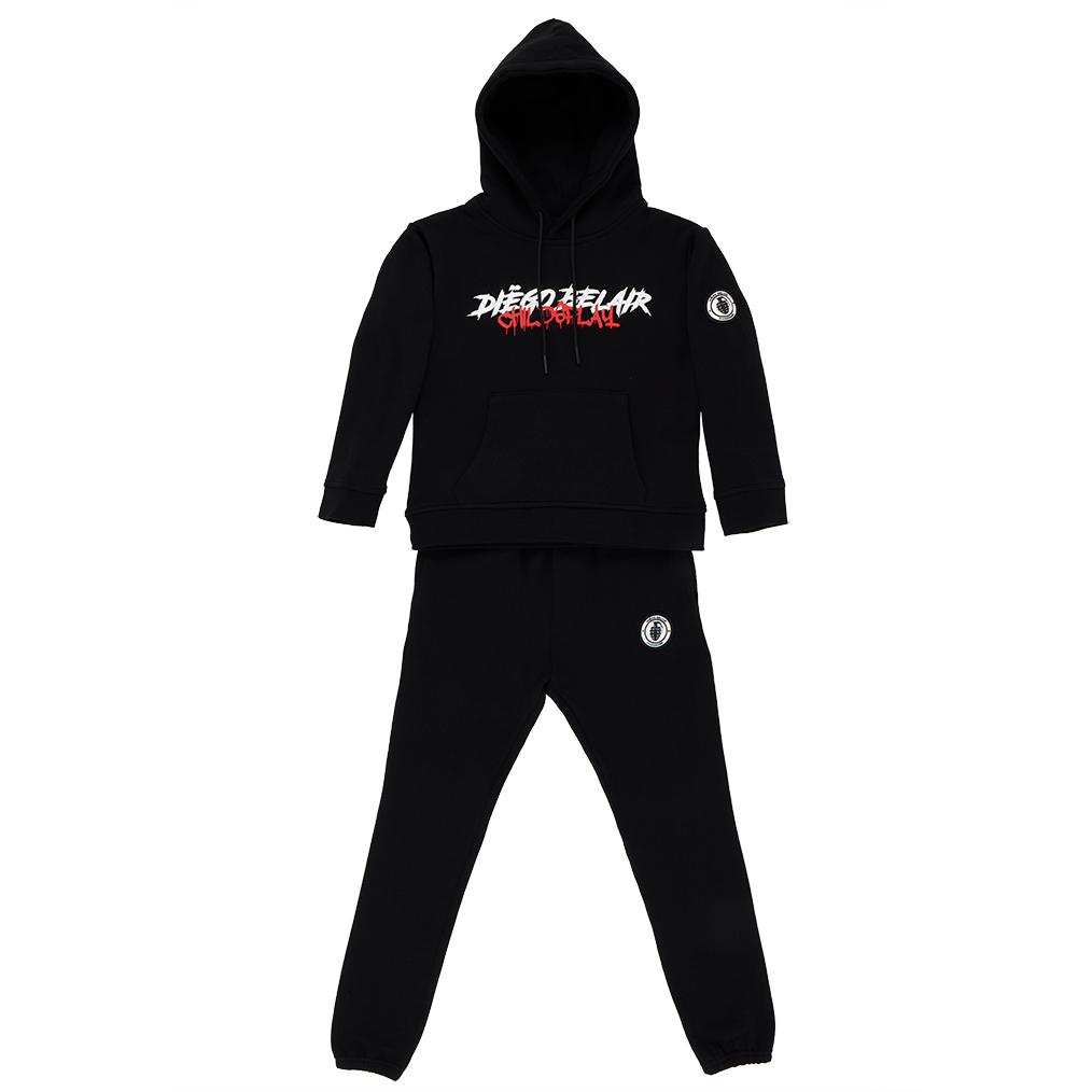 Diego Belair kids' black hoodie and sweatpants set with logo.